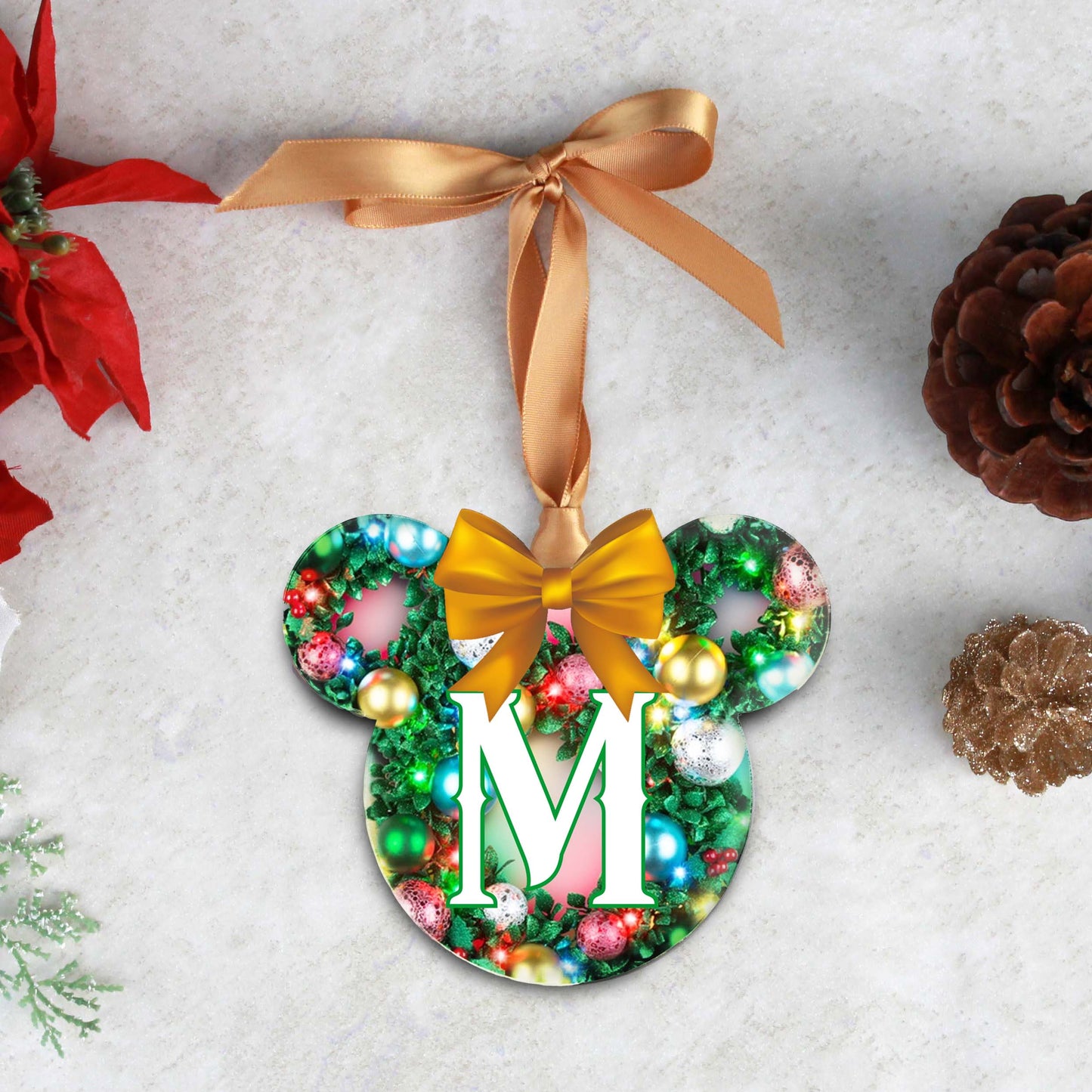 Acrylic Christmas Ornaments | Monogram Wreath
