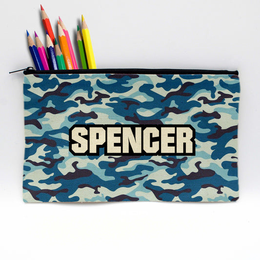 Personalized Pencil Pouch | Blue Camo