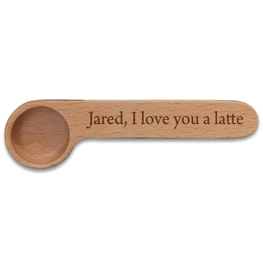 Coffee Scoop Bag Clip | Jared, I love you a latte