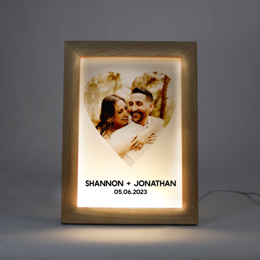 Night Light Photo Frame with Warm Light | Heart