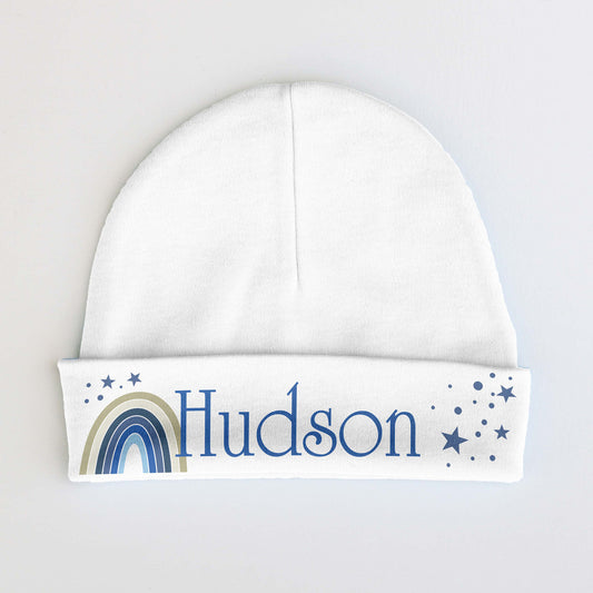 Personalized Baby Beanie | Blue Boho Rainbow