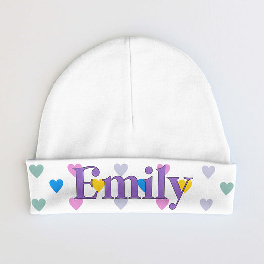 Personalized Baby Beanie | Hearts Pattern