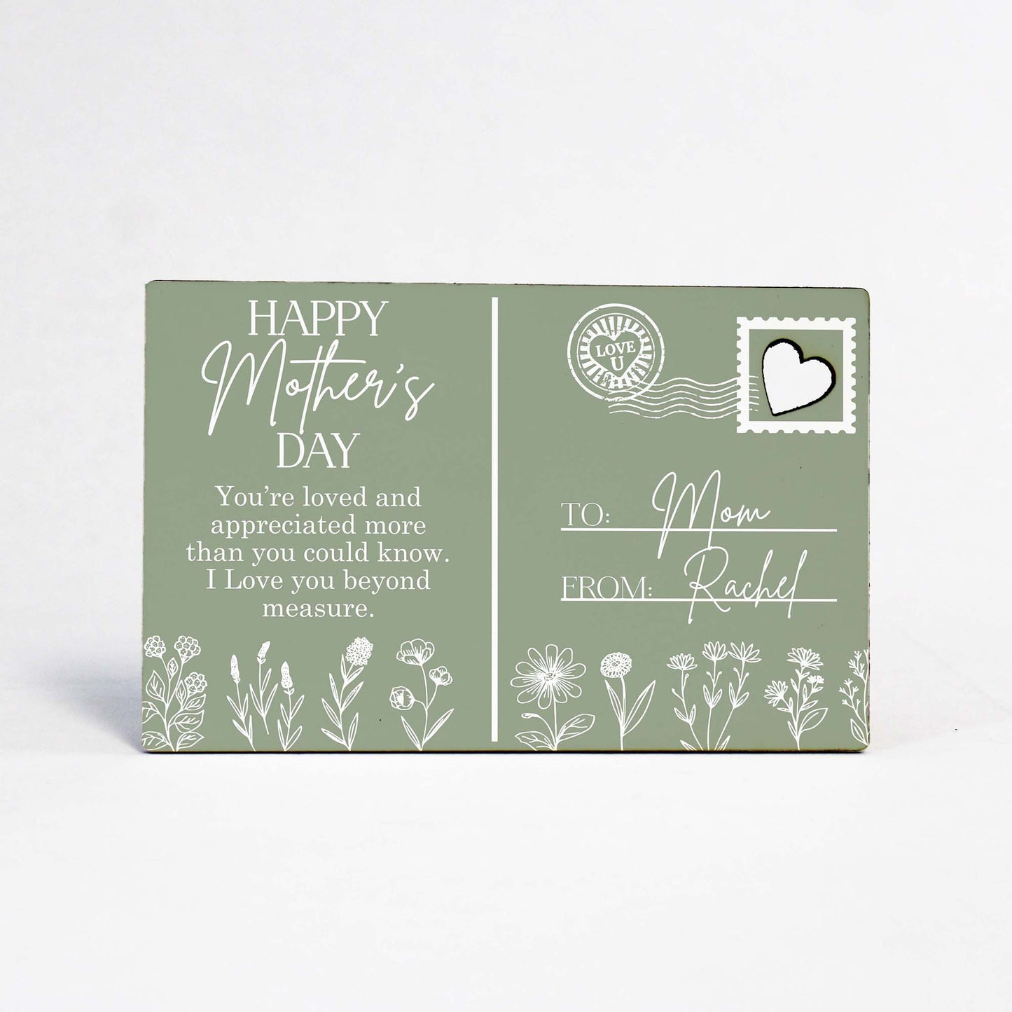 Wood Postcard for Mother’s Day | Green Flowers