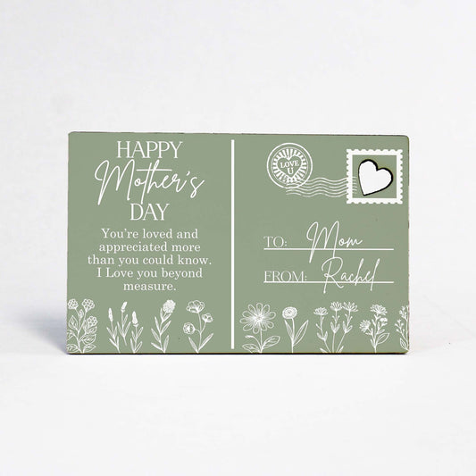 Wood Postcard for Mother’s Day | Green Flowers