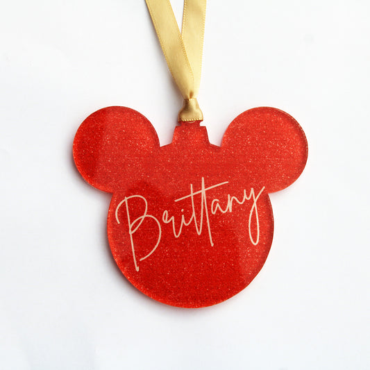 Acrylic Christmas Ornaments | Red Glitter