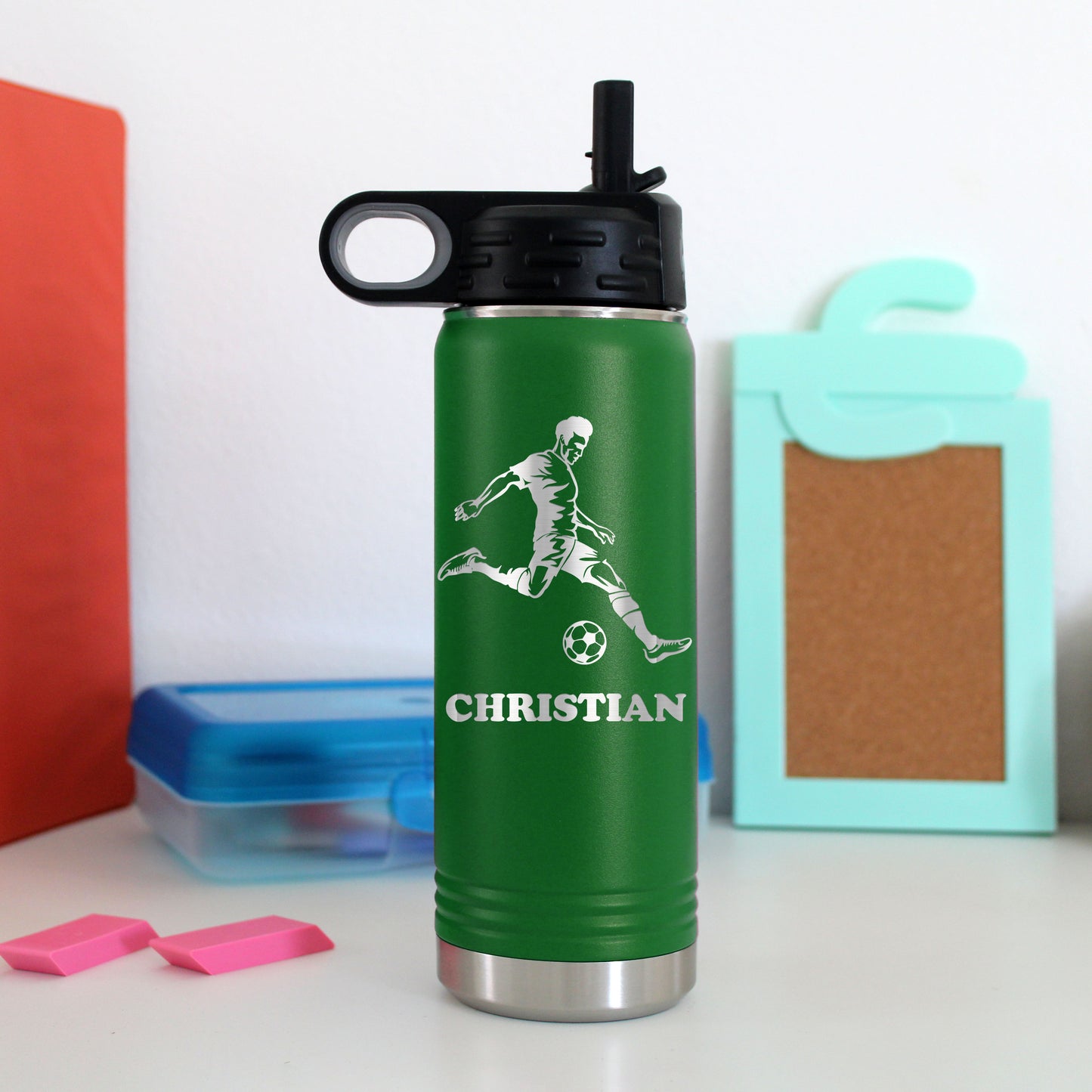 20 oz. Kid's Metal Water Bottle | Soccer Player